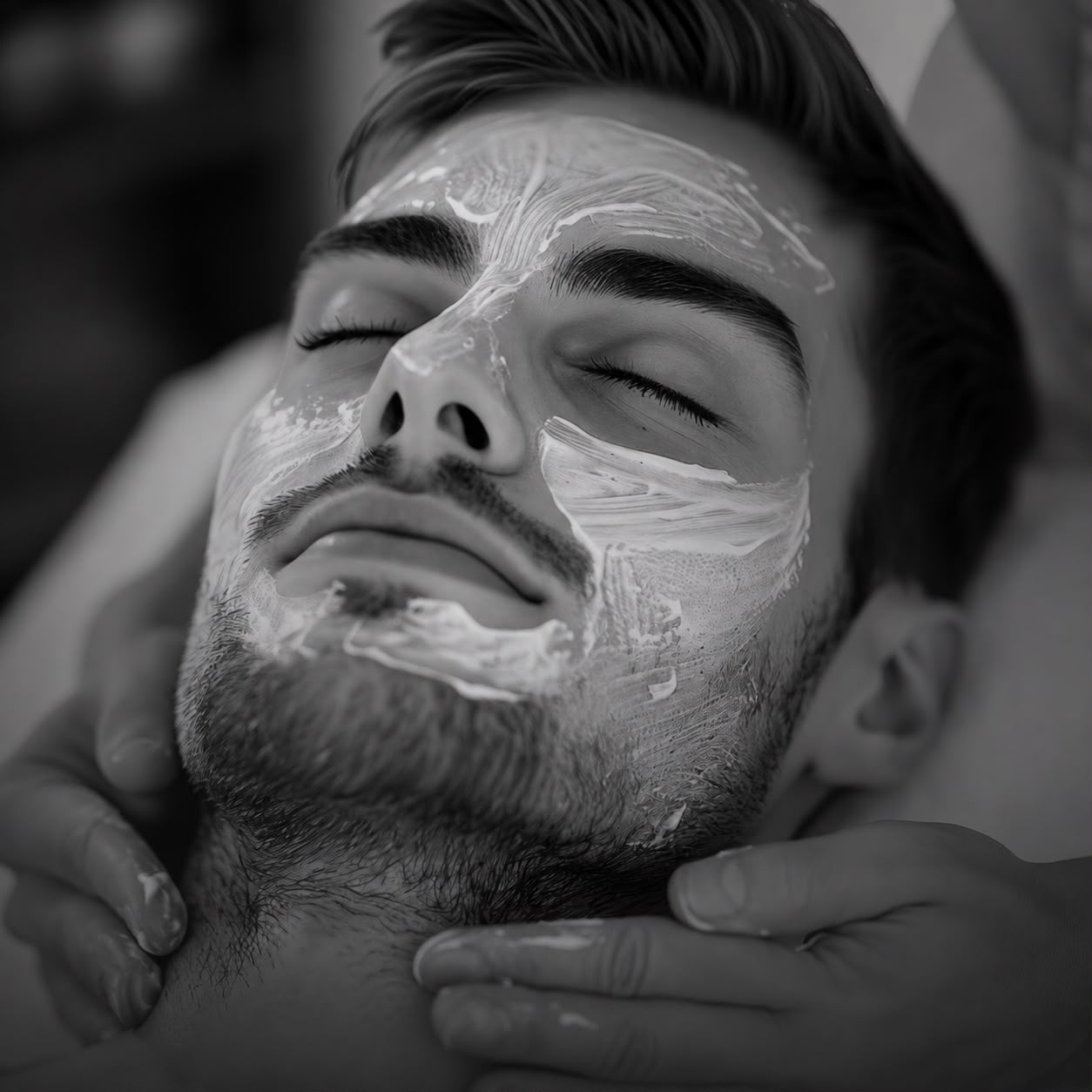 Close-up of a facial mask treatment